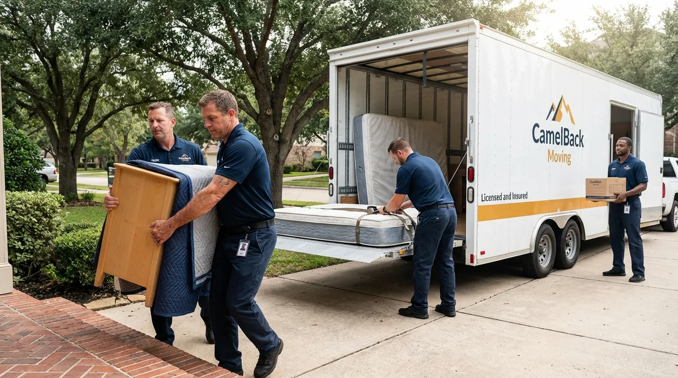 Crew loading residential truck for cross-state move from Moulton, AL